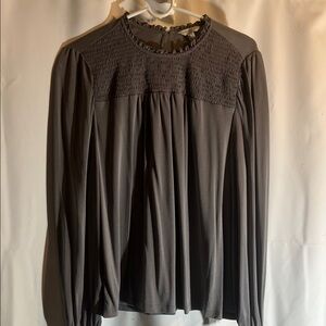 Lucky Brand Gray Smocked Yoke Long-Sleeve Blouse